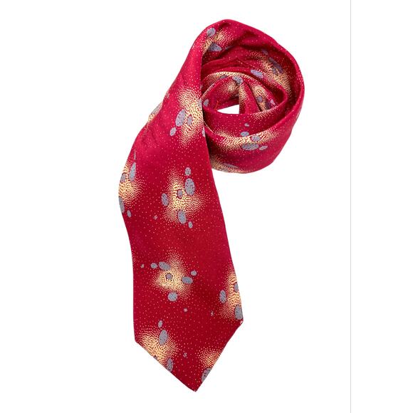 Vintage X'Andrini Necktie 100% Italian Silk Tie Geo Design Red, Blue & Cream - Picture 1 of 6